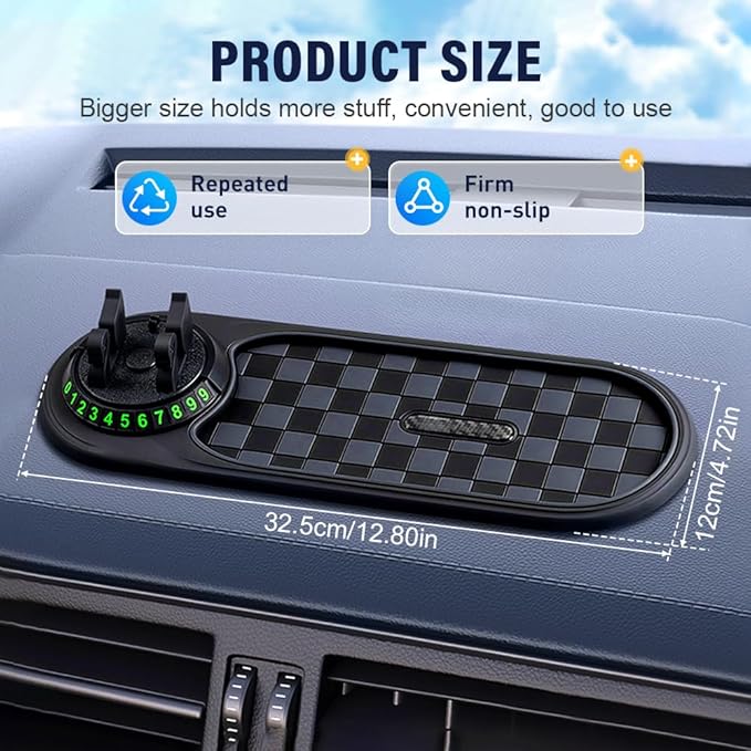 Multifunction Car Anti-Slip Mat, Car Anti Slip Mat Phone Holder for Dashboard, Dash Pad with Temporary Parking Numbe for Phon