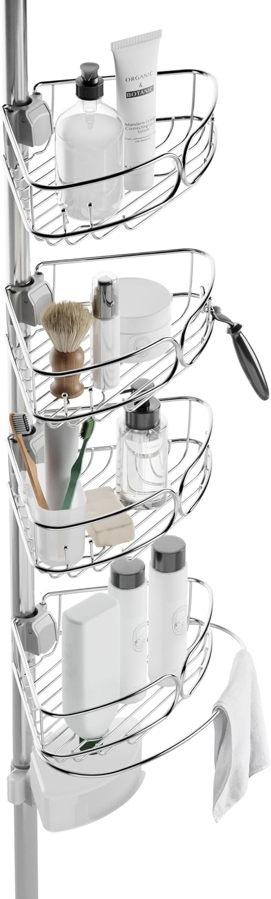 Zenna Home Tension Pole Shower Caddy Corner Organizer, Adjustable Standing Shower Caddy with 4 Shelves, Rustproof Bathroom Te