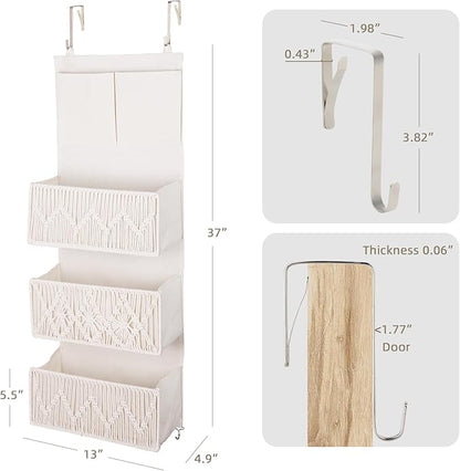 ANTIS'S HOME Over The Door Organizer Boho Bedroom Decor Nursery Storage with 3 Large Woven Pockets, Macrame Nursery Organizer