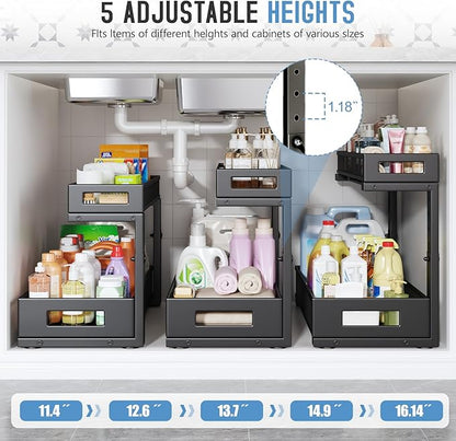 1 Pack 19IN Depth Under Sink Storage Organizer, Large 2-Tier Elegant Mesh Pull Out Shelf for Kitchen and Bathroom Cabinet Org
