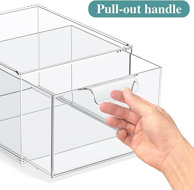 SpaceHacks 2 Pack Stackable Makeup Organizer and Storage, Acrylic Organizers，Clear Plastic Storage Drawer with Handles for Va
