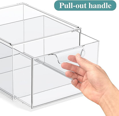 SpaceHacks 2 Pack Stackable Makeup Organizer and Storage, Acrylic Organizers，Clear Plastic Storage Drawer with Handles for Va