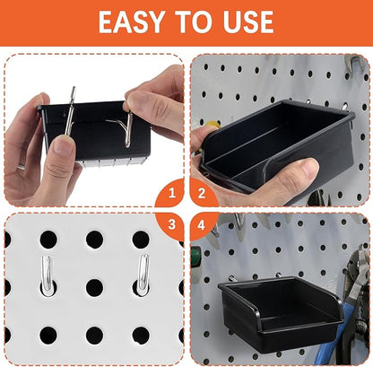 20 Pack Pegboard Bins With Metal Hooks, Black Pegboard Storage Bins, Pegboard Containers For Peg Board Organizing Accessories