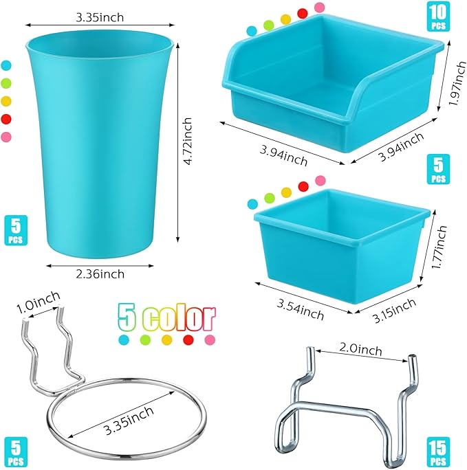 Yookeer 20 Pcs Pegboard Bins and Cups with Hooks and Loops Peg Assortment Organizer Accessories Various Tool Organizer Pegboa
