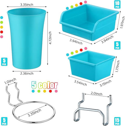 Yookeer 20 Pcs Pegboard Bins and Cups with Hooks and Loops Peg Assortment Organizer Accessories Various Tool Organizer Pegboa