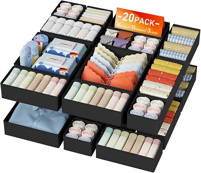 DIMJ Drawer Organizer Clothes - 20 Pack Closet Drawer Organizer Bins for Baby Clothes Storage, Fabric Dresser Organizer for N