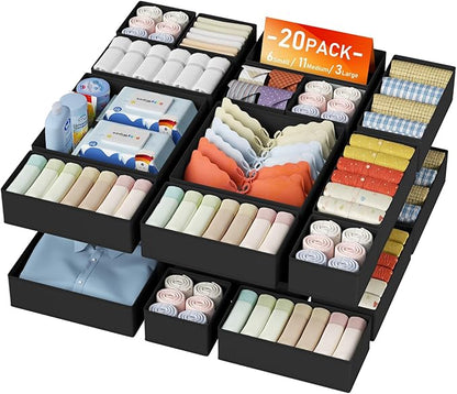 DIMJ Drawer Organizer Clothes - 20 Pack Closet Drawer Organizer Bins for Baby Clothes Storage, Fabric Dresser Organizer for N
