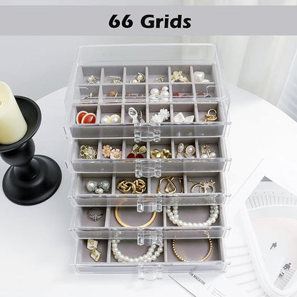 YUFONG Jewelry Organizer with 5 Drawers Clear Acrylic Earring Display Case Velvet Jewelry Storage Box Display Holder for Earr