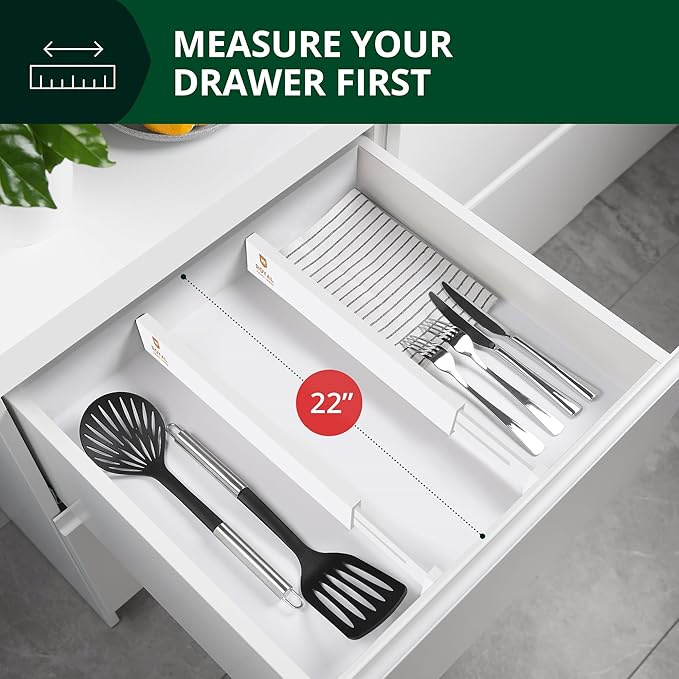 Bamboo Drawer Dividers Organizers, Adjustable Drawer Separator Splitters, 17–22 Inches Expandable Drawer Divider Organizer fo