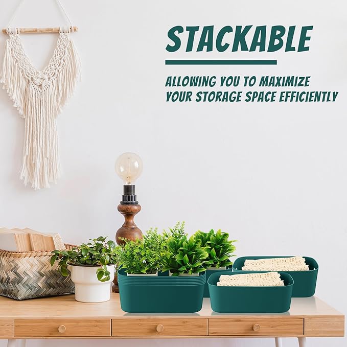 Zopeal Plastic Storage Bins 10 Pcs Green Pantry Organizer Bins Small Baskets Storage Containers for Home Kitchen (8 x 5.7 x 3