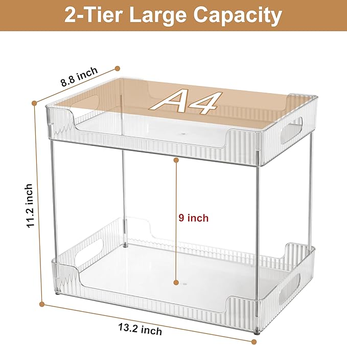 Goderewild 2-Tier Bathroom Counter Organizer, Multi-Purpose Cosmetics Skincare Shelf, Fits A4 Size Makeup Organizer for Offic