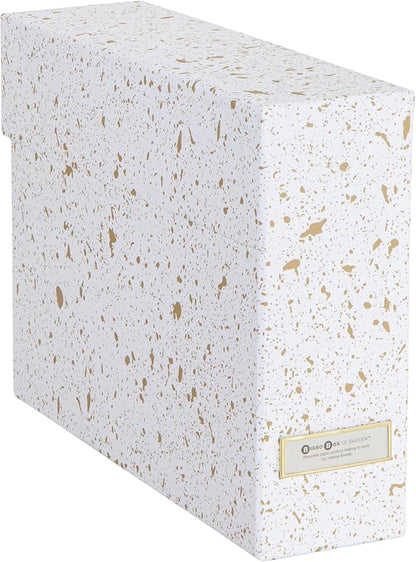 Bigso Lovisa Fiberboard Label Frame 12 File Storage Box - Paperwork Storage Box with Metal Label Holder - Durable Document Or