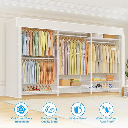 Ulif E13C Pro Heavy Duty Closet Organizer System，Freestanding Clothing Racks for Hanging Clothes，Adjustable Garment Rack 75" 