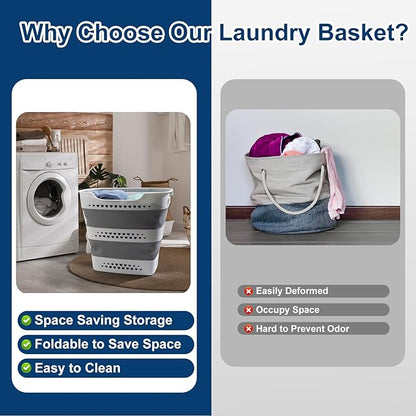 Collapsible Laundry Basket Foldable Pop-Up Laundry Hamper with Comfort Handles Portable Plastic Laundry Storage Basket Organi