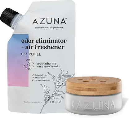 Azuna Air Freshener & Odor Eliminator for Strong Odor | 1 Room Kit Includes (1) Empty Luxe Glass Jar & 8oz Refill with Tea Tr