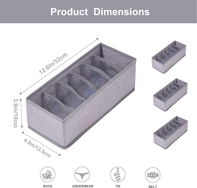 Qozary 3 Pack Sock Underwear Drawer Organizer Dividers, Collapsible Cabinet Closet Storage Boxes for Clothes, Socks, Lingerie