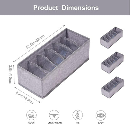 Qozary 3 Pack Sock Underwear Drawer Organizer Dividers, Collapsible Cabinet Closet Storage Boxes for Clothes, Socks, Lingerie