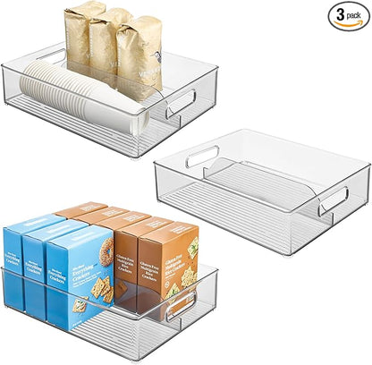 iDesign Divided Pantry Bin with Handles for Pantry, Refrigerator, or Freezer - Set of 3 - Clear