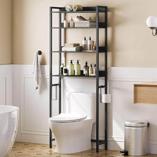 Over The Toilet Storage Rack, 4 Tier Bathroom Organizer Over Toilet, Freestanding Space Saver Toilet Stand with 2 Hooks, Bath