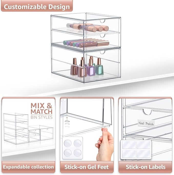 Sorbus Makeup Organizer With 3 Drawers, Acrylic Drawer Organizer for Makeup, Office Organization and Storage, Art Supplies, J