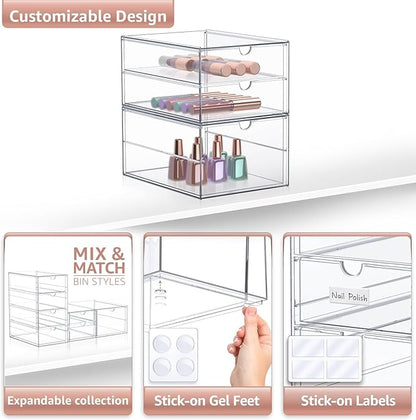 Sorbus Makeup Organizer With 3 Drawers, Acrylic Drawer Organizer for Makeup, Office Organization and Storage, Art Supplies, J