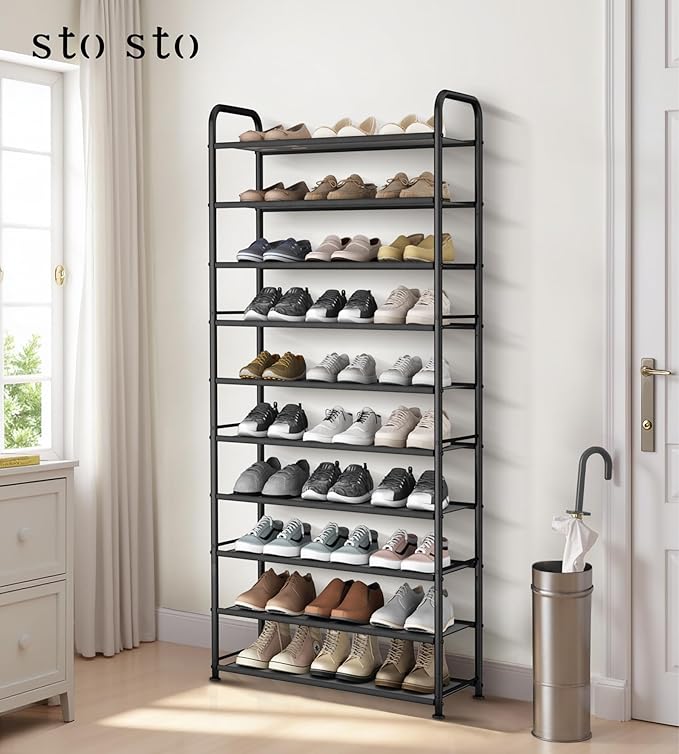 STO STO 10-Tier Shoe Rack with Sturdy Mesh Shelves, Tall Metal Shoe Organizer for Entryway, Closet, Garage, Front Door, Holds