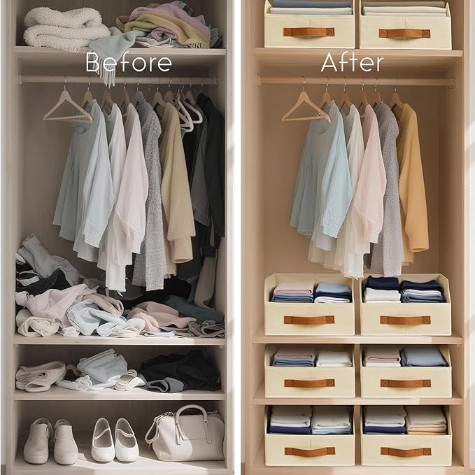 Homsorout Fabric Storage Bins for Organizing - 12 Pack Large Trapezoid Collapsible Storage Bins with Front Handle, Closet Org