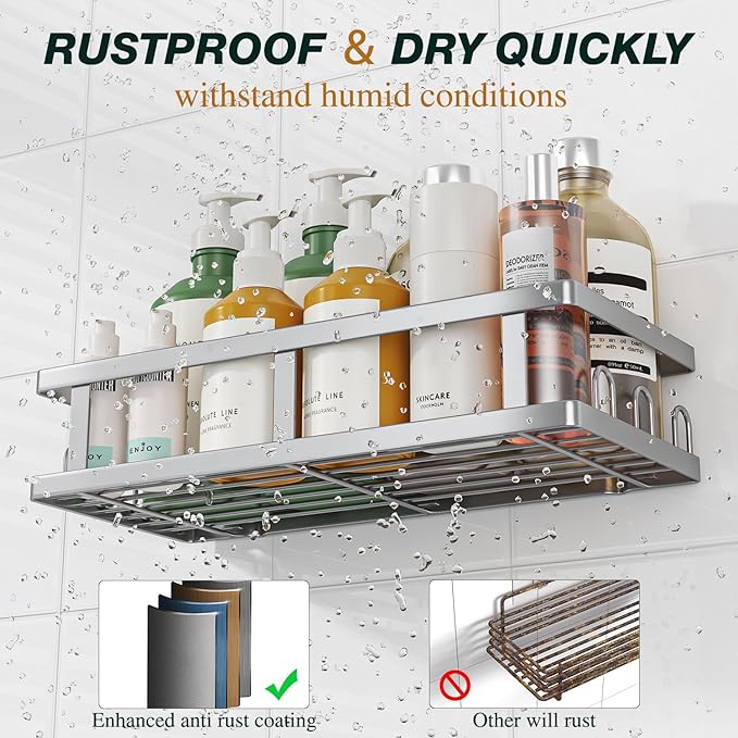 Youvip Shower Caddy Adhesive,No Drill Bathroom Organizer,Large Capacity Rustproof Shelves for Inside Shower,Bathroom Organize