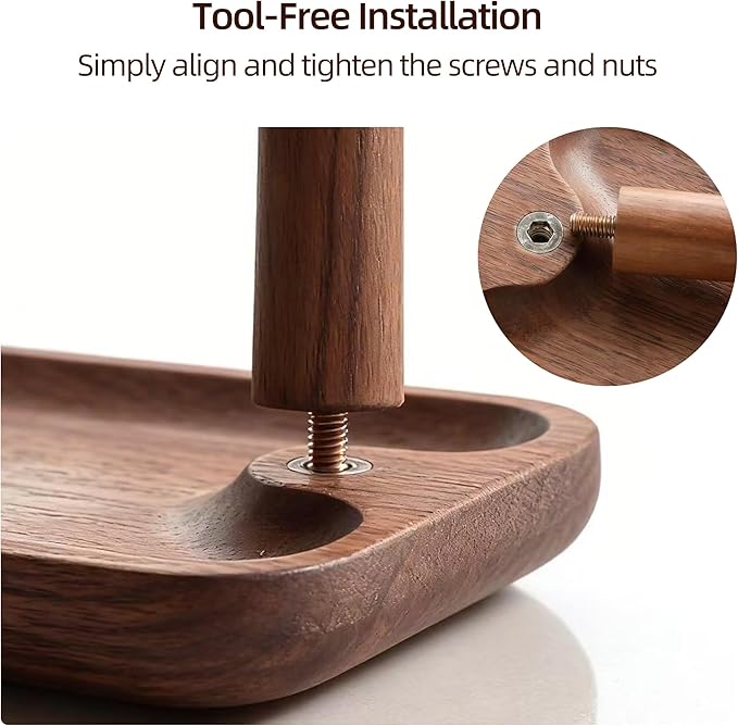 Solid Black Walnut Wooden Key Tray, Multi-Functional Key Bowl for Entryway Table, Key Holder Stand equipped with 3 Hooks, Woo