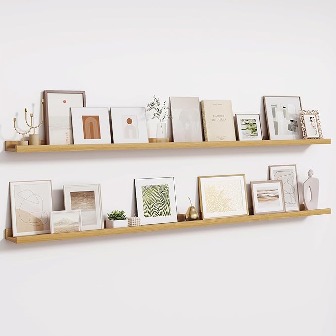 Fun Memories Long Wall Shelves Set of 2-72 Inch Floating Shelves for Wall - Picture Ledge Shelf with Lip for Storage - Wall -