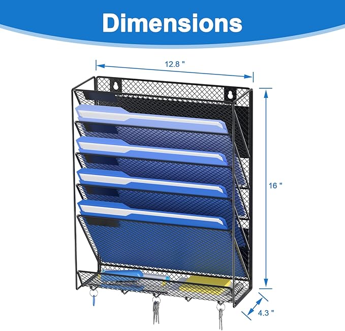 OUTWOLF Magnetic File Holder, 6-Tier Magnetic Wall Hanging File Organizer, Paper Folder Mail Organizer for Office, File Cabin