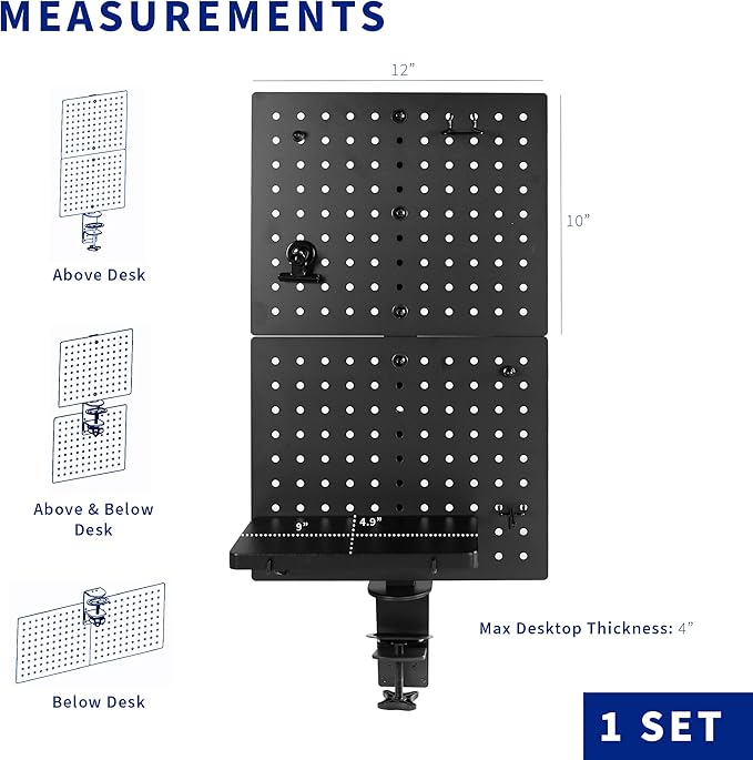 VIVO Steel Clamp-on Desk Pegboard, 12 x 20 inch Privacy Panel, Magnetic Peg Board, Office Accessory Organizer, Above or Under