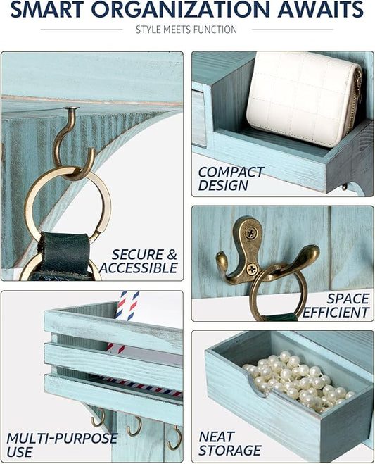 Rebee Vision Decorative Key Holder Wall Mount with Mini Drawer Organizer - Stylish Key Holder for Wall with Mail Organizer & 
