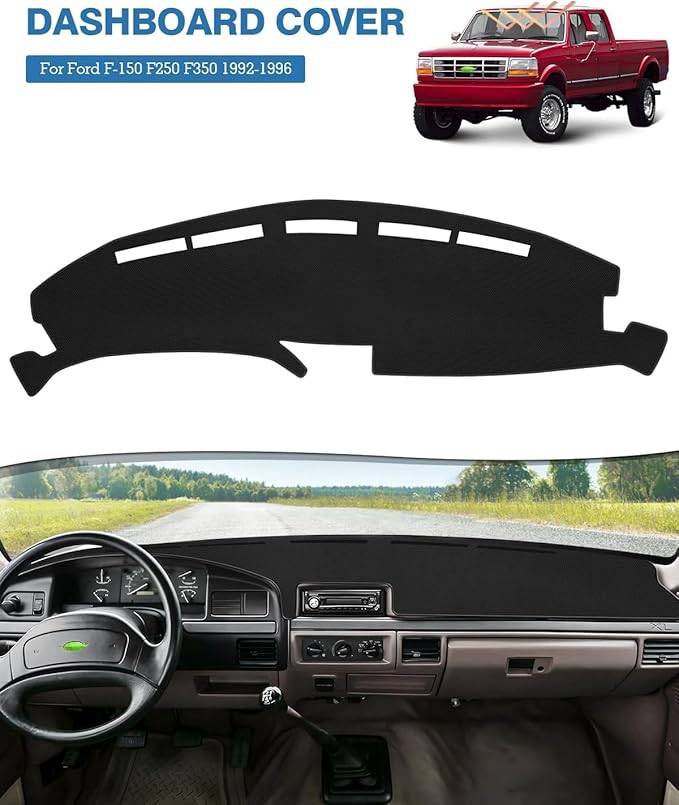 FIILINES Dash Cover Fit for Ford F150 F250 F350 1992 1993 1994 1995 1996 Dashboard Cover for F150 F250 F350 Accessories Mesh 