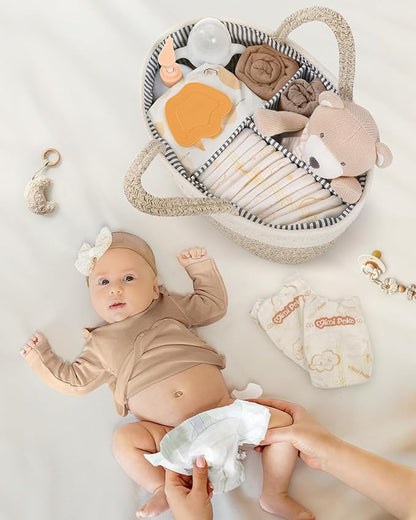 Maliton Extra Large Diaper Caddy Organizer, Cotton Rope Nursery Basket, Portable Organizer for Changing Table, Car, Diaper St
