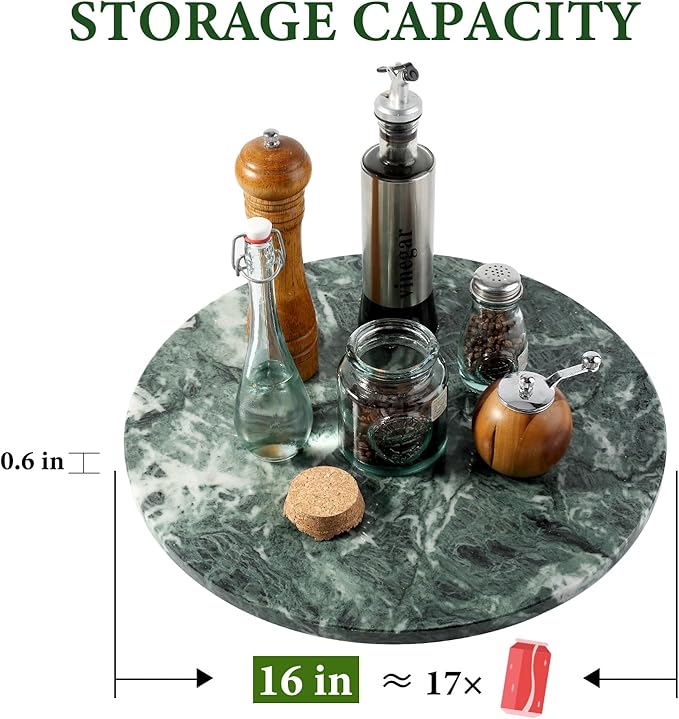 Koville 16'' Green Marble Lazy Susan Marble Turntable for Kitchen Dinning, Lazy Susans Organizer for Cabinet, Serving Rotatio