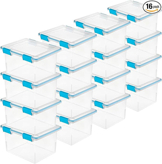 Sterilite 16-Pack Gasket Box, Weather-Resistant Storage Bins with Latching Lids, 32 Quart - Heavy-Duty Organizing Containers 