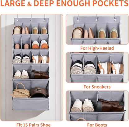 FENTEC 1 Pack Over-the-Door-Shoe-Organizers,Hanging Organizers with Large Pocket Shoe Holder Hanging Shoe Rack for Closet Sho