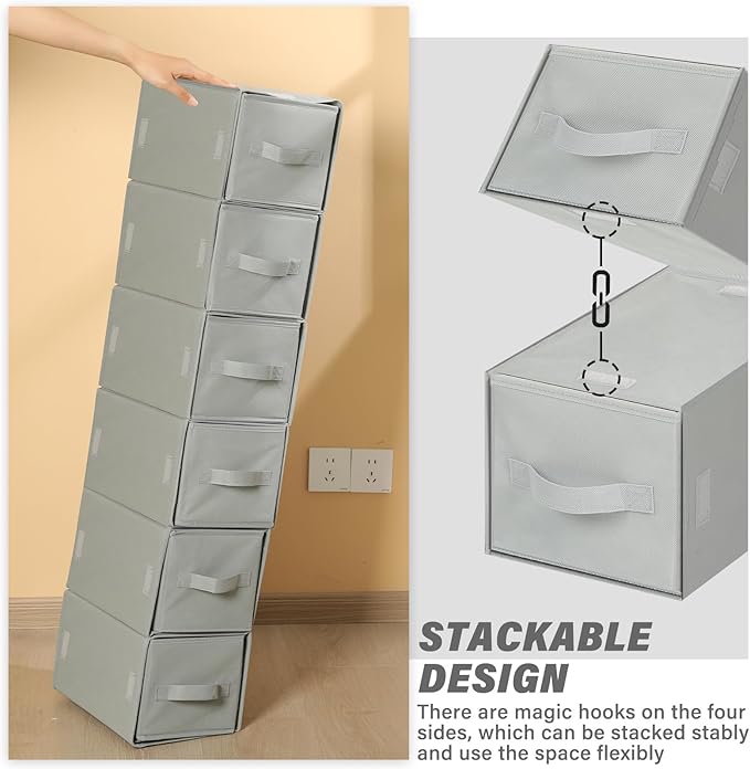 Weysat 6 Pack Stackable Storage Drawers Collapsible Closet Organizer with Drawer Cube Organizer Shelf Storage Fabric, Clothes