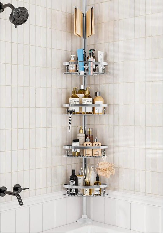Rustproof Shower Corner Caddy Shelf for Bathroom Tension Pole Organizer with 4 Baskets for Bathtub Shampoo Storage from 23.6 