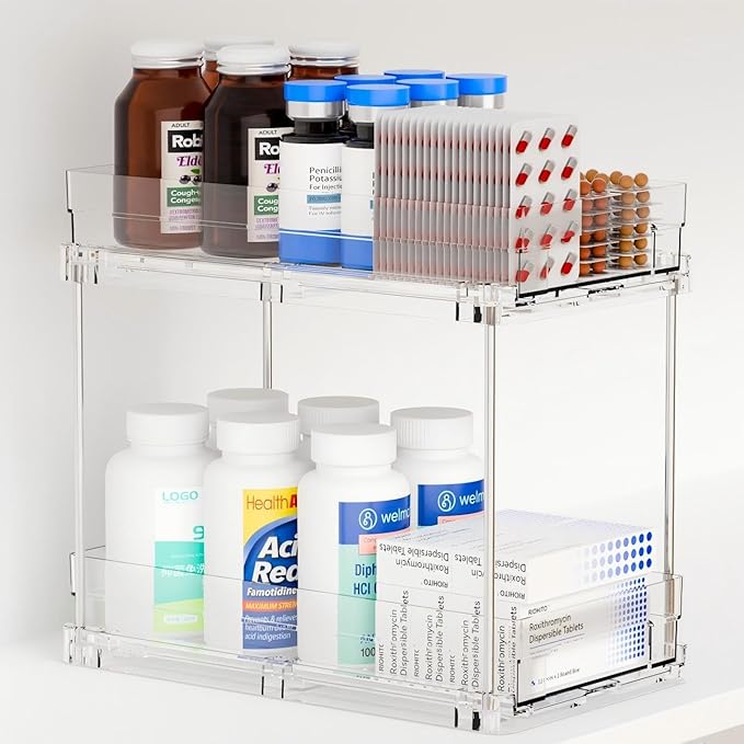 Yieach 2 Tier Pull Out Cabinet Organizer and Medicine Cabinet Storage for Supplement,Vitamin,Medication and Pill Bottle,10.4"