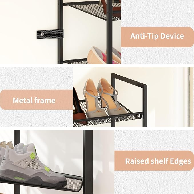 10 Tier Shoe Rack, Tall Metal Shoe Storage with Adjustable Shelves, Holds 20-25 Pairs, Stackable Shoe Stand for Garage Hallwa