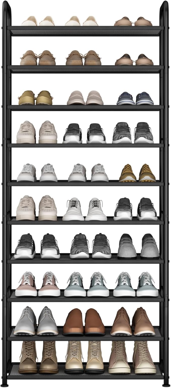STO STO 10-Tier Shoe Rack with Sturdy Mesh Shelves, Tall Metal Shoe Organizer for Entryway, Closet, Garage, Front Door, Holds