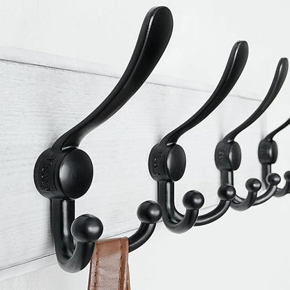 Dseap Coat Rack Wall Mounted - 5 Tri Hooks, Heavy Duty, Wooden Wall Coat Hanger Coat Hook for Clothes Hat Jacket Clothing, Wh