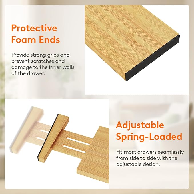 Lifewit 4" High 8 Pack Bamboo Drawer Dividers 31-40cm/12-16 Adjustable Wooden Drawer Organizer for Clothes/Utensils, Expandab