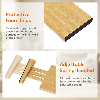 Lifewit 4" High 8 Pack Bamboo Drawer Dividers 31-40cm/12-16 Adjustable Wooden Drawer Organizer for Clothes/Utensils, Expandab