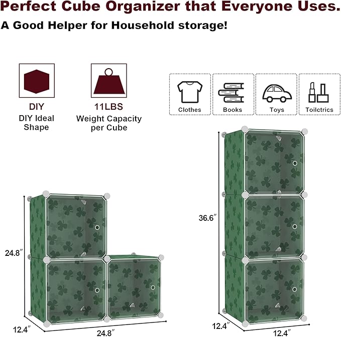 C&AHOME Cube Storage Organizer with Doors, 3-Cube Shelves, DIY Plastic Modular Bookshelf, Closet Clothes Storage Shelving Ide