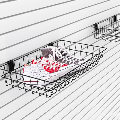 4 Pack Extra Large Slatwall Baskets, 24" x 12" x 4" Slatwall Panel Hanging Wire Basket for PVC Slatwall Ventilated Metal Slat