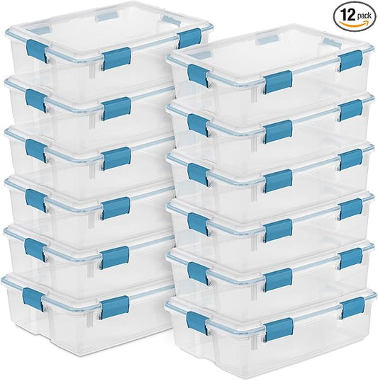 Sterilite 12-Pack Gasket Box, Weather-Resistant Storage Bins with Latching Lids, 37 Quart - Heavy-Duty Organizing Containers 