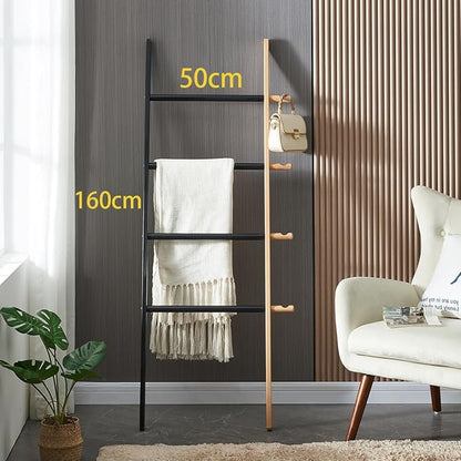 5-Tier Blanket Ladder Wooden, Multifunctional Ladder Stand, Rustic Farmhouse Ladder Shelf for Living Room Bedroom Bathroom Ho